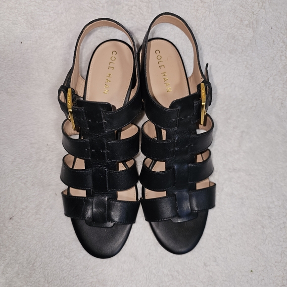 Cole Haan Size 8.5 Black Leather Josie Fisherman Sandals. - Picture 8 of 11